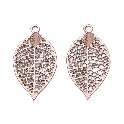 Персиковый Слойка Полые подвески из нержавеющей стали, окрашенные аэрозольной краской., лист прелести, розовые, 430 мм, отверстие : 17x9x0.3 мм