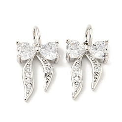Платина Покрытие стойки латунь микропаве прозрачные подвески из кубического циркония, долговечный, с прыжковых колец, без свинца и без кадмия, бантом, платина, 14x9x3.5 мм, отверстие : 3 мм