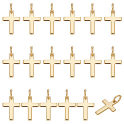 Chapado en Oro Real 18K 18 piezas colgantes de latón, encantos cruzados, larga duración plateado, real 18 k chapado en oro, 12.5x9x1 mm, agujero: 3.2 mm