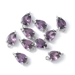 Teardrop Шармы-соединители из латуни с паве из кубического циркония, стойки покрытие, долговечный, без кадмия и без свинца, платина, слеза, 11.5x6x4 мм, отверстие : 1 мм