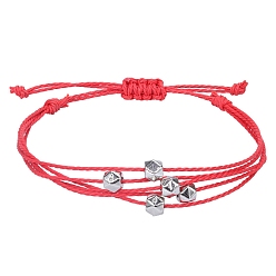 Красный Браслеты из многожильных бусин из вощеного шнура в стиле бохо, регулируемые женские браслеты из полигональных бусин, красные, периметр: 5-7/8~11 дюйм (15~28 см)