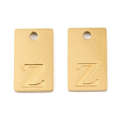Letter Z 304 Stainless Steel Pendants, Rectangle with Letter Charms, Real 18K Gold Plated, Ion Plating(IP), Letter Z, 16x10x1.4mm, Hole: 1.8mm