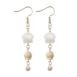 Золотой 304 длинные висячие серьги из нержавеющей стали в форме ракушки, с акриловой, золотые, 67x12.5 мм