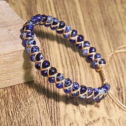 Имперская яшма Браслеты из круглых бусин из натуральной окрашенной императорской яшмы с плетением, 6-1/4 дюйм (16 см)