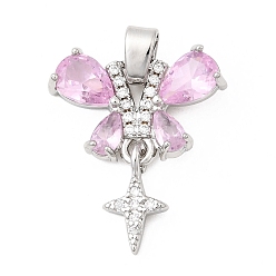 Платина Латунные микро проложить кубического циркония подвески, бабочка, платина, 23x19x3.5 мм, отверстие : 5x3.4 мм