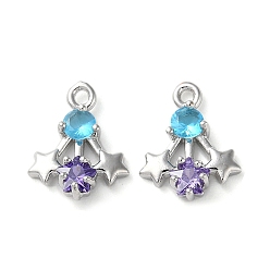 Платина Латунные микро проложить кубического циркония прелести, без кадмия, без никеля и без свинца, звезда очарование, платина, 13.5x11x3 мм, отверстие : 1.3 мм