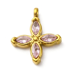 Pink 304 подвески из нержавеющей стали, с кубического циркония, ионное покрытие (ip), цветок, розовые, 16x13.5x3 мм, отверстие : 1.8 мм