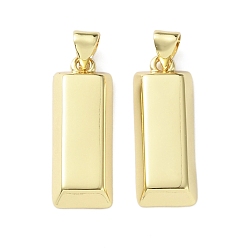 Настоящее золото 18K Латунные подвески, прямоугольник амулеты, реальный 18 k позолоченный, 25.5x9.5x3.5 мм, отверстие : 4x3 мм