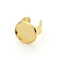 Золотой Латунные открытые манжетные кольца компоненты, установка основания кольца колодки, плоско-круглые, золотые, лоток : 16 мм, регулируемый, 10 шт / комплект