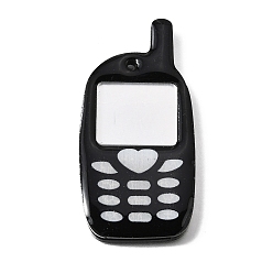 Черный Большие подвески из ацетата целлюлозы (смолы) с печатью, брелок для телефона y2k, чёрные, 61.5x31x5 мм, отверстие : 2 мм