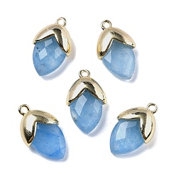 Нефрит Подвески из натурального окрашенного нефрита, имитирующие аквамарин, с золотой латуни нахождения, подвески в форме клубники, граненые, 19.5x12x6.5 мм, отверстие : 1.6 мм