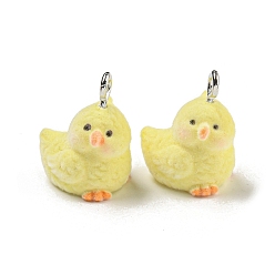 Цыпленок Флокированные акриловые подвески, с железной фурнитурой, желтые, платина, цыпленок, 20x16.5x13.5 мм, отверстие : 2.5 мм