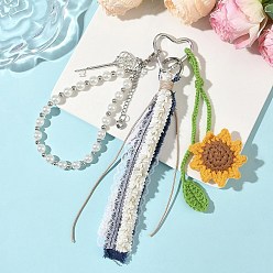 Античное Серебро Подвеска-ключ из шерстяной пряжи, полиэстерового пластика, жемчуга и сплава, античное серебро, 250 мм