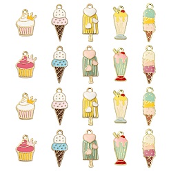 (52) Непрозрачная лаванда 50 шт 10 стили подвески из сплава, с эмалью, без кадмия и без свинца, золотой свет, мороженое, разноцветные, 23.5x9.5x2.5 мм, отверстие : 2 мм, 5 шт / стиль