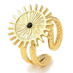 Настоящее золото 18K Ионное покрытие (ip) 304 открытая манжета из нержавеющей стали для женщин, со стразами, солнце, реальный 18 k позолоченный, внутренний диаметр: 18 мм