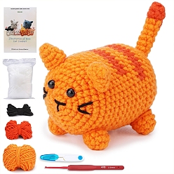 Оранжевый Набор для вязания крючком для украшения кошачьего дисплея своими руками, включая шерстяную пряжу, игла, волокнистый наполнитель, опорный провод, крючок случайного цвета, оранжевые, 23x17x7 см