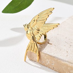 Настоящее золото 18K 304 из нержавеющей стали манжеты кольца, голубь мира, реальный 18 k позолоченный, внутренний диаметр: регулируемый