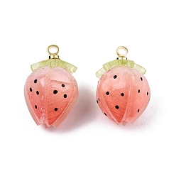 Salmon Plastic Enamel Pendants, with Golden Tone Brass Loops, Flower, Salmon, 17x11.5mm, Hole: 1.6mm