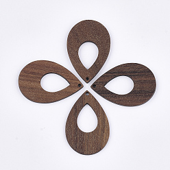 Седло Коричневый Подвески из орехового дерева, слеза, седло коричневый, 38x25.5x3 мм, отверстие : 1.6 мм