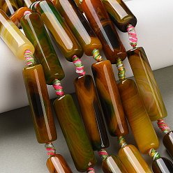 Полосатый Агат Нити бусин из натурального полосчатого агата (окрашенного и нагретого), колонка, цвет шоколада, 40~41.5x10.5~11.5 мм, отверстие : 3 мм, около 8 шт / нитка, 27.36~27.76'' (69.5~70.5 см)