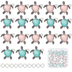 (52) Непрозрачная лаванда 20 шт 2 цвета подвески из сплава в тибетском стиле, с имитацией кабошонов из акриловых страз, черепаха, с латунными открытыми соединительными кольцами (шт.), разноцветные, 20 мм, отверстие : 6~21x6~19x0.9~4 мм, 2 шт / цвет