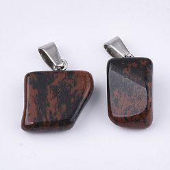 Mahogany Obsidian Natural Mahogany Obsidian Pendants, with Stainless Steel Snap On Bails, Nuggets, 15~35x10~20x5~15mm, Hole: 3x7.5mm