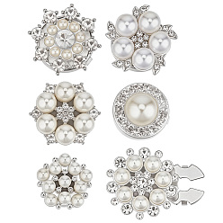 Platinum 6Pcs Alloy Rhinestone Cufflinks, Flower, Platinum, 17.3~27.7mm