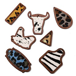 Couleur Mélangete Pendentifs en cuir de vachette et en bois, forme mixte, couleur mixte, 34~68x18~54x3mm, Trou: 1.6~2mm