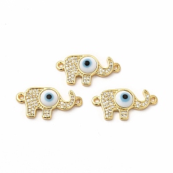 Белый Реечное покрытие из настоящей позолоченной латуни с микропаве из прозрачного кубического циркония, соединительные подвески, слон со ссылками на сглаз, с ручной работы, без кадмия и без свинца, долгоиграющий, белые, 18 мм, отверстие : 12x24x4 мм