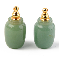 Зеленый Авантюрин Подвески флакона духов из натурального камня, с латунной фурнитурой , 35.5x19 мм, отверстие : 1.6 мм, емкость: 1 мл (0.03 жидких унций)