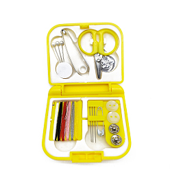 Yellow Sewing Tool Sets, including Sewing Needles, Polyester Thread, Safety Pins, Button, Sewing Snap Button, Clamp, Scissor, Sewing Needle Devices Threader, Yellow, 70x65x17.5mm
