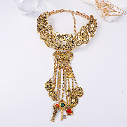 Золотой Ожерелья-чокеры с кисточками в виде цветов и монет из богемского цинкового сплава со стразами для женщин, золотые, 14.96 дюйм (38 см)
