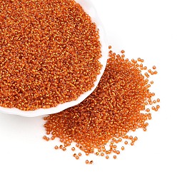 Темно-Оранжевый 12/0 круглый стеклянный бисер класса А, серебряная линия, темно-оранжевый, 12/0, 2x1.5 мм, отверстие : 0.3 мм, около 30000 шт / упаковка