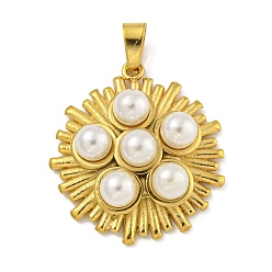 Солнце Ионное покрытие (ip) 304 подвески из нержавеющей стали, с подвесками из пластика с имитацией жемчуга ABS, цветок, солнце, 25.5x23x7.5 мм, отверстие : 4.5x3 мм