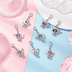 Античный Серебристый & Платиновый Чайник ручной работы лэмпворк от сглаза и тибетский стиль подвесные украшения из сплава, с карабин-лобстерами , старинное серебро и платина, 32.5 мм