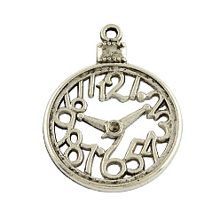 Antique Silver Alloy Clock Pendants, Tibetan Style, Cadmium Free & Nickel Free & Lead Free, Antique Silver, 39x30x2mm, Hole: 2mm, about 209pcs/1000g