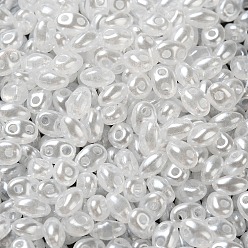 White Opaque ABS Beads, Double Hole, Oval, White, 6x4.5x3.3mm, Hole: 1.2mm, about 14516pcs/500g