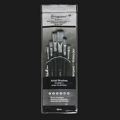 Черный Набор кистей, нейлоновая головка щетки с деревянной ручкой и медной трубкой, для акварельной живописи художник профессиональная живопись, чёрные, 20.4~25.5 см, 6 шт / комплект