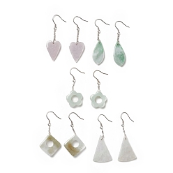 Mixed Color Natural Myanmar Jade/Burmese Jade Dangle Earrings with 925 Sterling Silver Pin for Women, Mixed Shape, Mixed Color, 38~49mm, Pin: 0.6mm