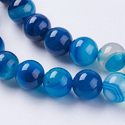 Royal Blue Round Dyed Natural Striped Agate/Banded Agate Beads Strands, Royal Blue, 8mm, Hole: 1mm, about 48pcs/strand, 15.2 inch