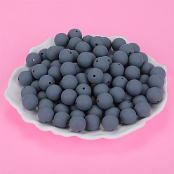 Dark Gray Round Silicone Focal Beads, Chewing Beads For Teethers, DIY Nursing Necklaces Making, Dark Gray, 15mm, Hole: 2mm