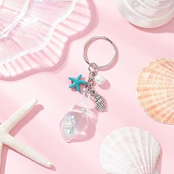 Светло-Голубой Акриловые брелки, с разъемными кольцами из нержавеющей стали и подвесками из сплава, формы раковины, цвет нержавеющей стали, Небесно-голубой, 92.5 мм