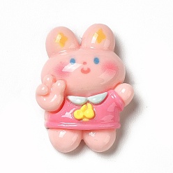Кролик Мультяшные непрозрачные кабошоны из смолы, для изготовления ювелирных изделий, розовые, Картина кролика, 26x19.5x8 мм