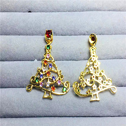 Рождественская елка Кулон из латуни с микро паве красочный кубический цирконий, рождественская елка, 40x32 мм