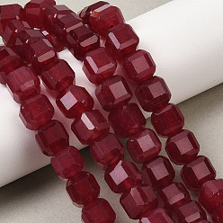 Темно-Красный Бусины из натурального белого нефрита, граненые настольные бусины в форме куба, окрашенные, темно-красный, 7.5~8x8x8 мм, отверстие : 1 мм, около 37 шт / нитка, 11.81'' (30 см)