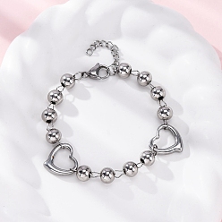 Нержавеющая Сталь Цвет 201 из нержавеющей стали ссылку цепи браслеты, с 304 нержавеющей стали застежки, сердце, цвет нержавеющей стали, 7-3/8 дюйм (18.7 см)