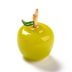 Цвет Оливы Подвески лэмпворк ручной работы, с латунной фурнитурой , без кадмия и без свинца, матовый золотой цвет, яблоко, оливковый, 19x14 мм, отверстие : 4x2.2 мм