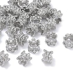 Platinum SHEGRACE Brass Beads, Cadmium Free & Nickel Free & Lead Free, Hollow Column, Platinum, 6x4.5x4.5mm, Hole: 2.5mm