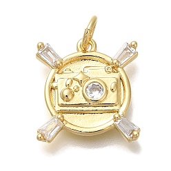 Настоящее золото 18K Стойка металлическая латунная микропрофилированная кубическая циркония подвески, без кадмия и без свинца, долговечный, круглые, реальный 18 k позолоченный, 15x14x3 мм, отверстие : 3 мм