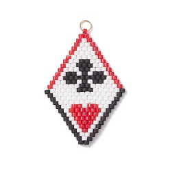 Цветок Подвески из стеклянного бисера Miyuki Delica с имитацией бисера, с 304 кольцами из нержавеющей стали, цветок, 38x25.5x2 мм